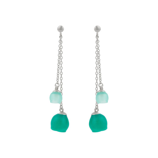 Sea green cup double chain drop earrings